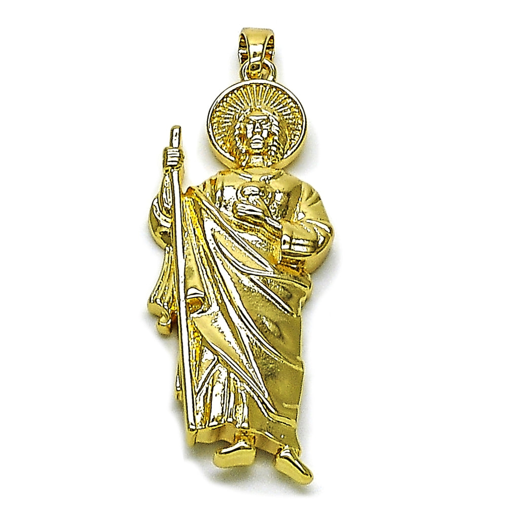 Oro Laminado Religious Pendant, Gold Filled Style San Judas Design, Polished, Golden Finish