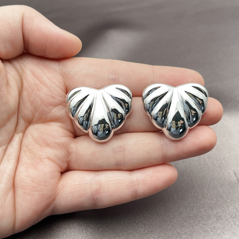 Rhodium Gold Filled Stud Earring, Heart Design, Polished, Rhodium Finish