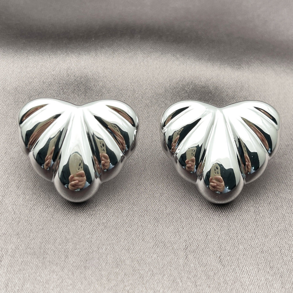 Rhodium Gold Filled Stud Earring, Heart Design, Polished, Rhodium Finish