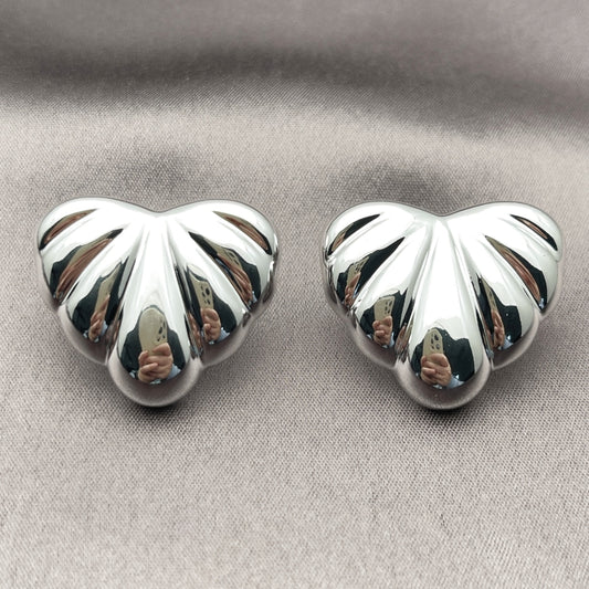 Rhodium Gold Filled Stud Earring, Heart Design, Polished, Rhodium Finish