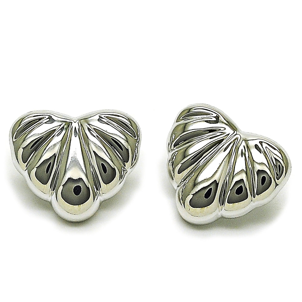 Rhodium Gold Filled Stud Earring, Heart Design, Polished, Rhodium Finish