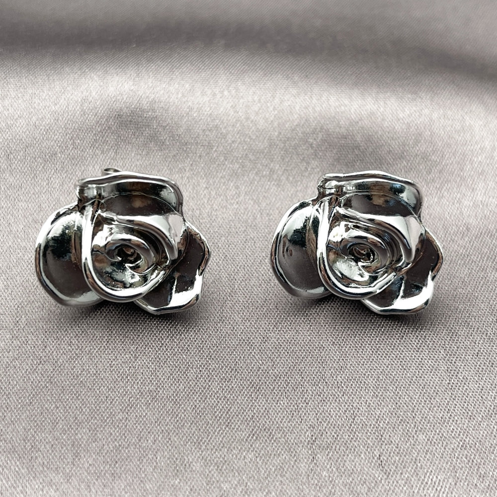 Rhodium Gold Filled Stud Earring, Flower Design, Polished, Rhodium Finish