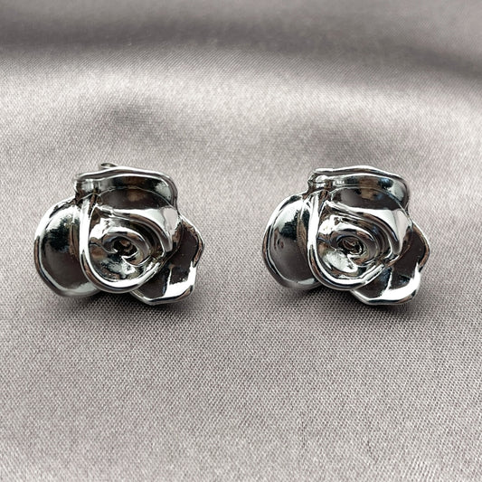 Rhodium Gold Filled Stud Earring, Flower Design, Polished, Rhodium Finish