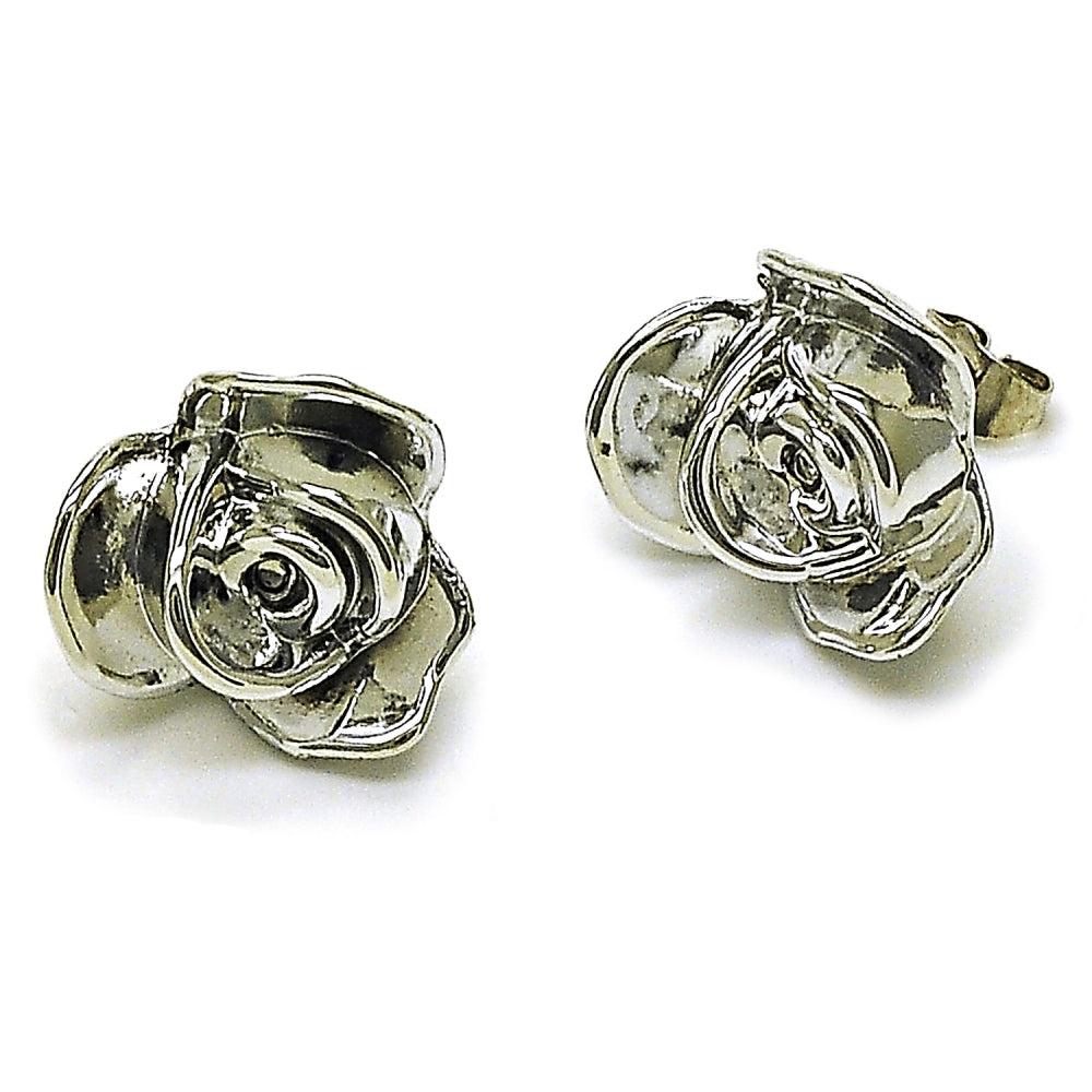 Rhodium Gold Filled Stud Earring, Flower Design, Polished, Rhodium Finish