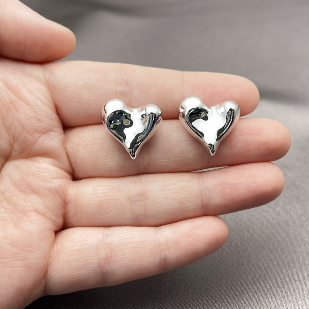 Rhodium Gold Filled Stud Earring, Heart Design, Polished, Rhodium Finish