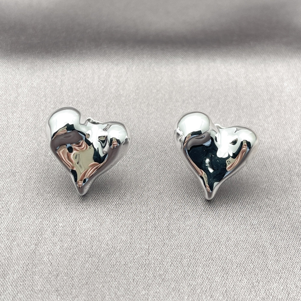 Rhodium Gold Filled Stud Earring, Heart Design, Polished, Rhodium Finish