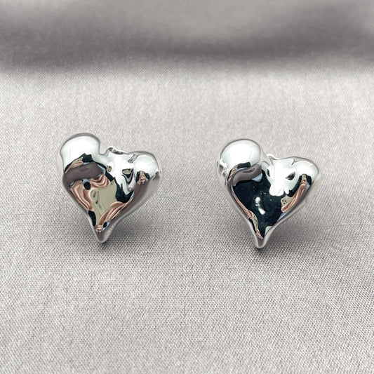 Rhodium Gold Filled Stud Earring, Heart Design, Polished, Rhodium Finish