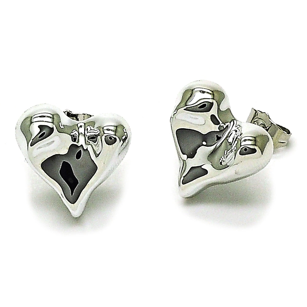 Rhodium Gold Filled Stud Earring, Heart Design, Polished, Rhodium Finish