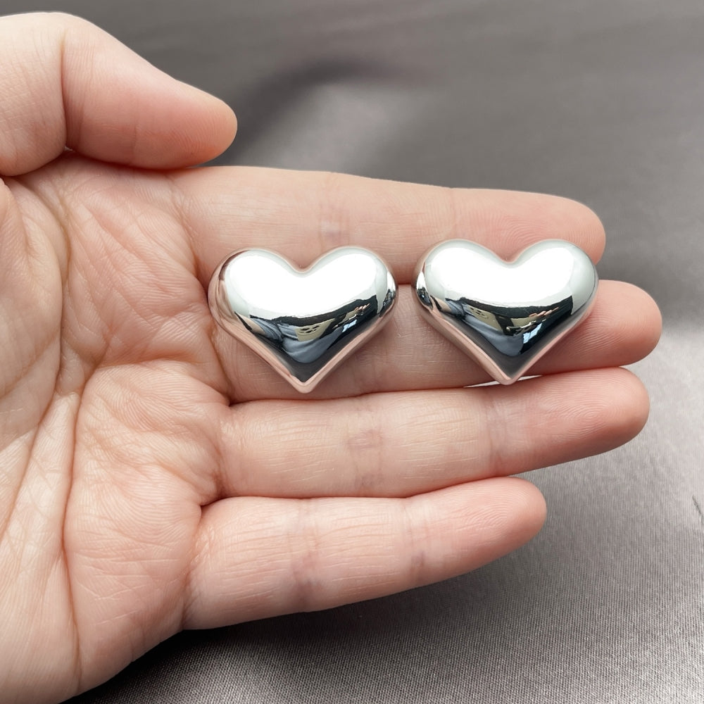 Rhodium Gold Filled Stud Earring, Heart Design, Polished, Rhodium Finish