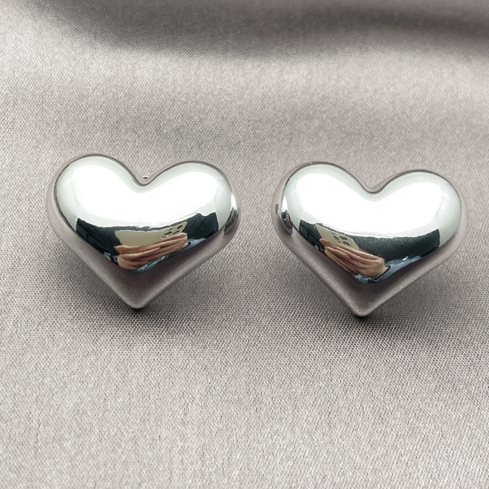 Rhodium Gold Filled Stud Earring, Heart Design, Polished, Rhodium Finish