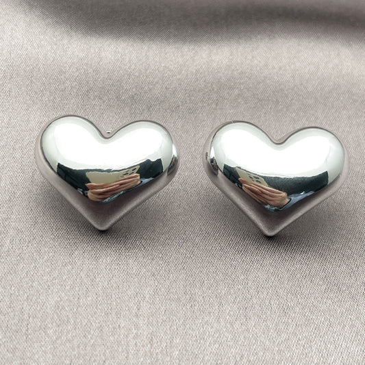 Rhodium Gold Filled Stud Earring, Heart Design, Polished, Rhodium Finish