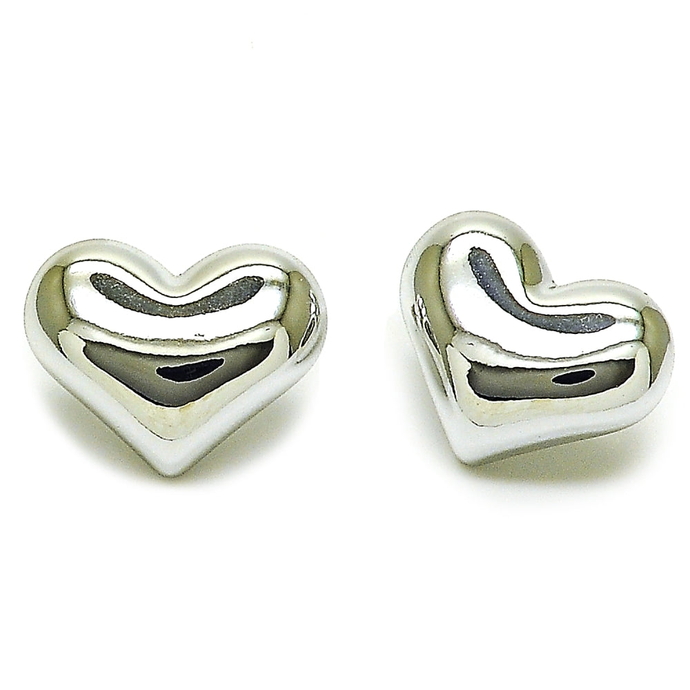 Rhodium Gold Filled Stud Earring, Heart Design, Polished, Rhodium Finish