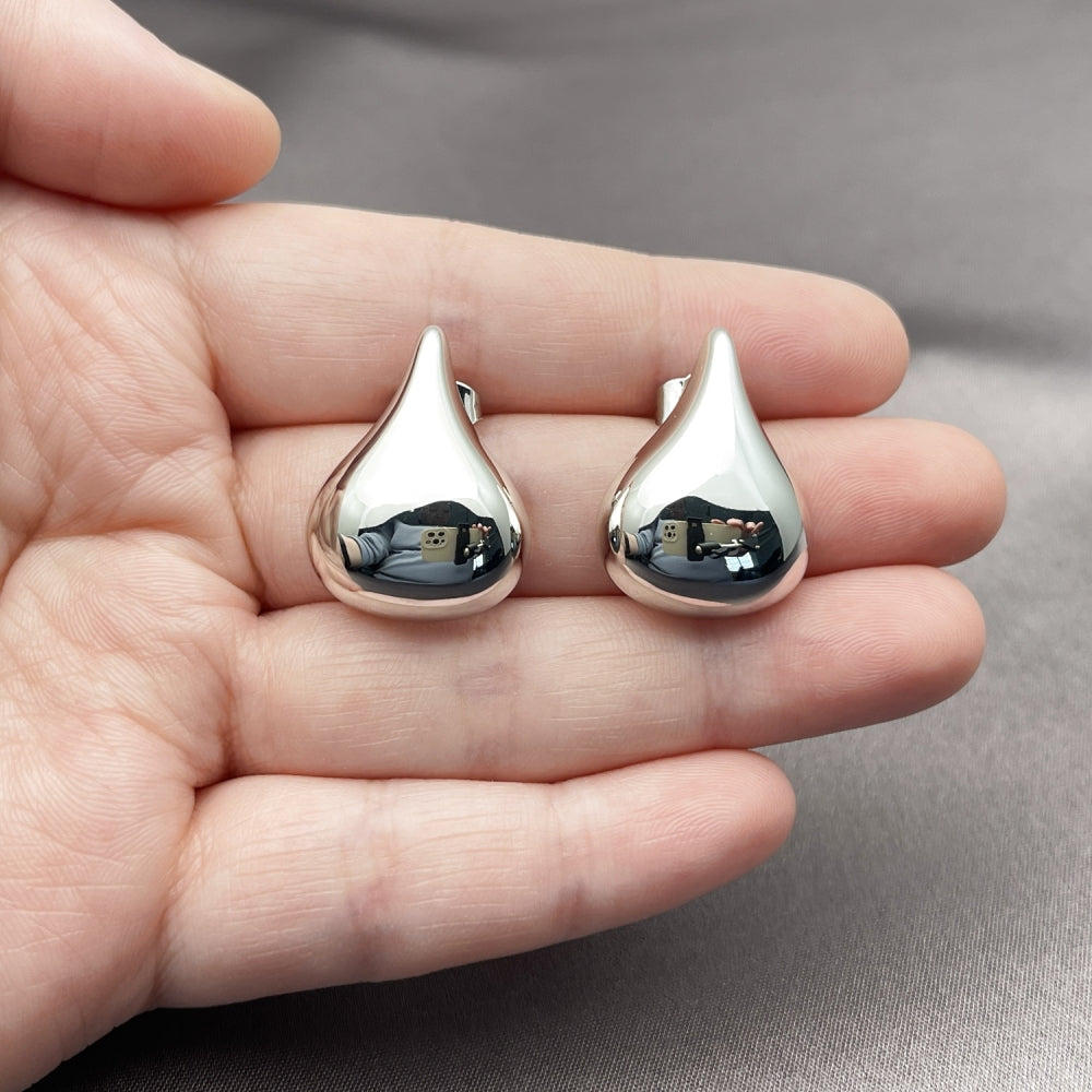 Rhodium Gold Filled Stud Earring, Teardrop Design, Polished, Rhodium Finish