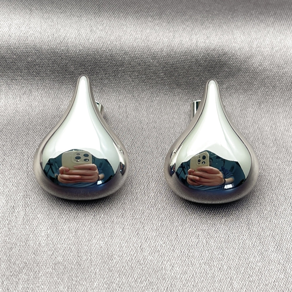 Rhodium Gold Filled Stud Earring, Teardrop Design, Polished, Rhodium Finish