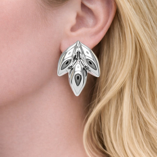 Rhodium Gold Filled Stud Earring, Leaf Design, Polished, Rhodium Finish