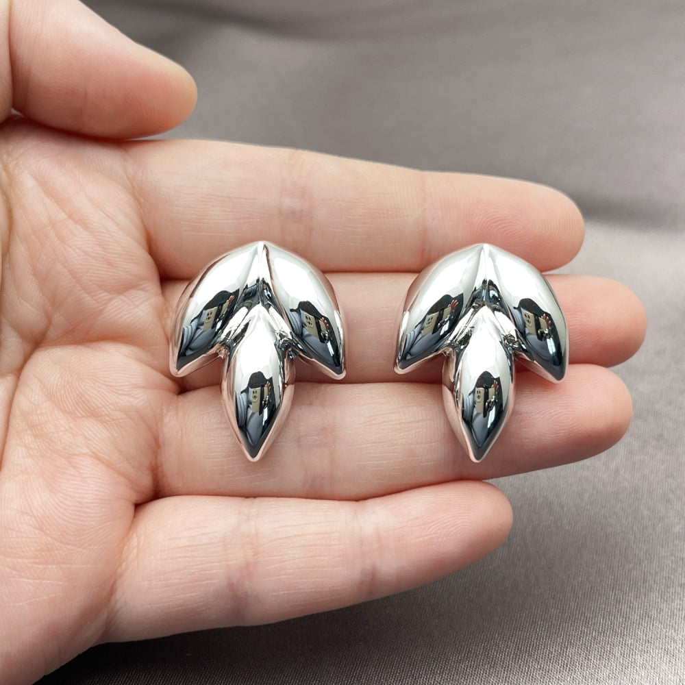 Rhodium Gold Filled Stud Earring, Leaf Design, Polished, Rhodium Finish