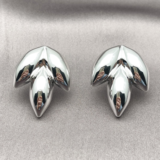 Rhodium Gold Filled Stud Earring, Leaf Design, Polished, Rhodium Finish