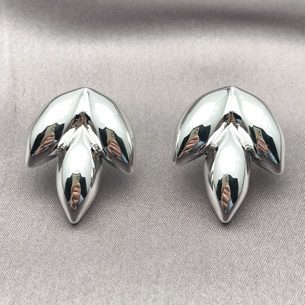 Rhodium Gold Filled Stud Earring, Leaf Design, Polished, Rhodium Finish
