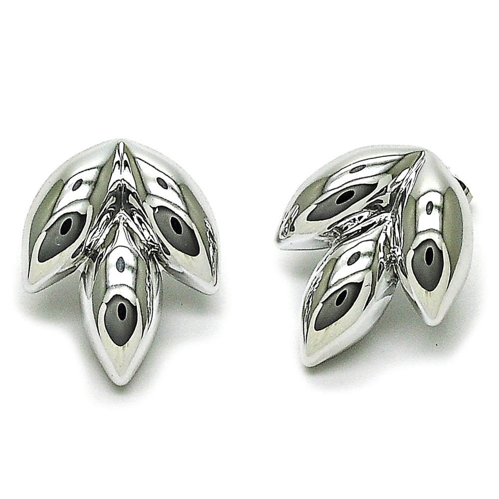 Rhodium Gold Filled Stud Earring, Leaf Design, Polished, Rhodium Finish