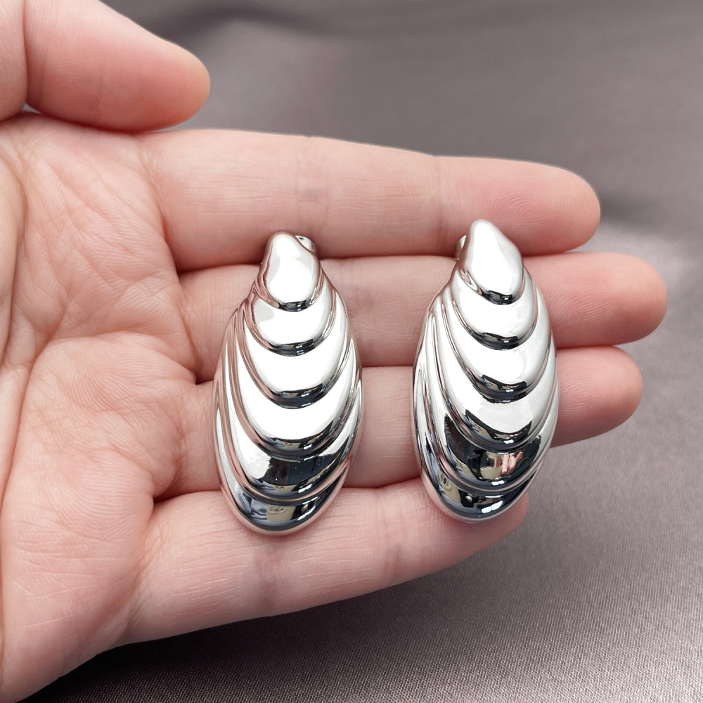 Rhodium Gold Filled Stud Earring, Shell Design, Polished, Rhodium Finish