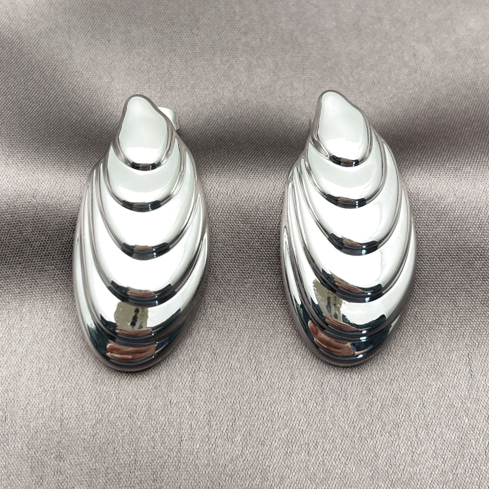 Rhodium Gold Filled Stud Earring, Shell Design, Polished, Rhodium Finish