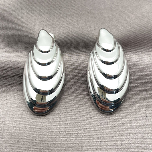 Rhodium Gold Filled Stud Earring, Shell Design, Polished, Rhodium Finish