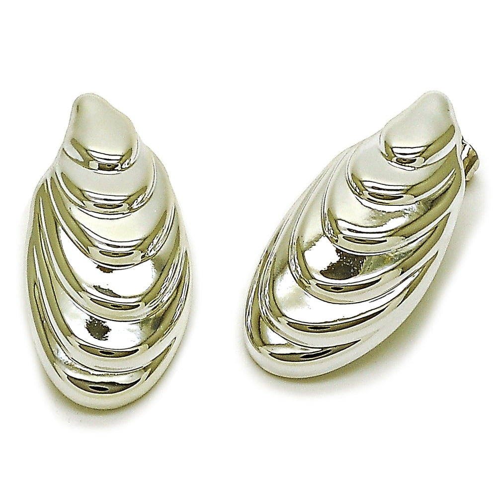 Rhodium Gold Filled Stud Earring, Shell Design, Polished, Rhodium Finish