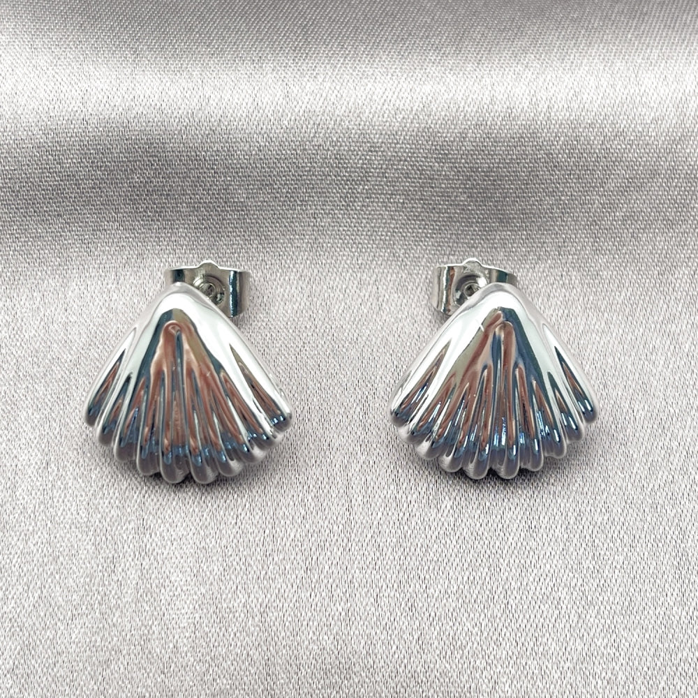 Rhodium Gold Filled Stud Earring, Shell Design, Polished, Rhodium Finish