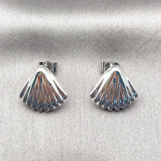 Rhodium Gold Filled Stud Earring, Shell Design, Polished, Rhodium Finish
