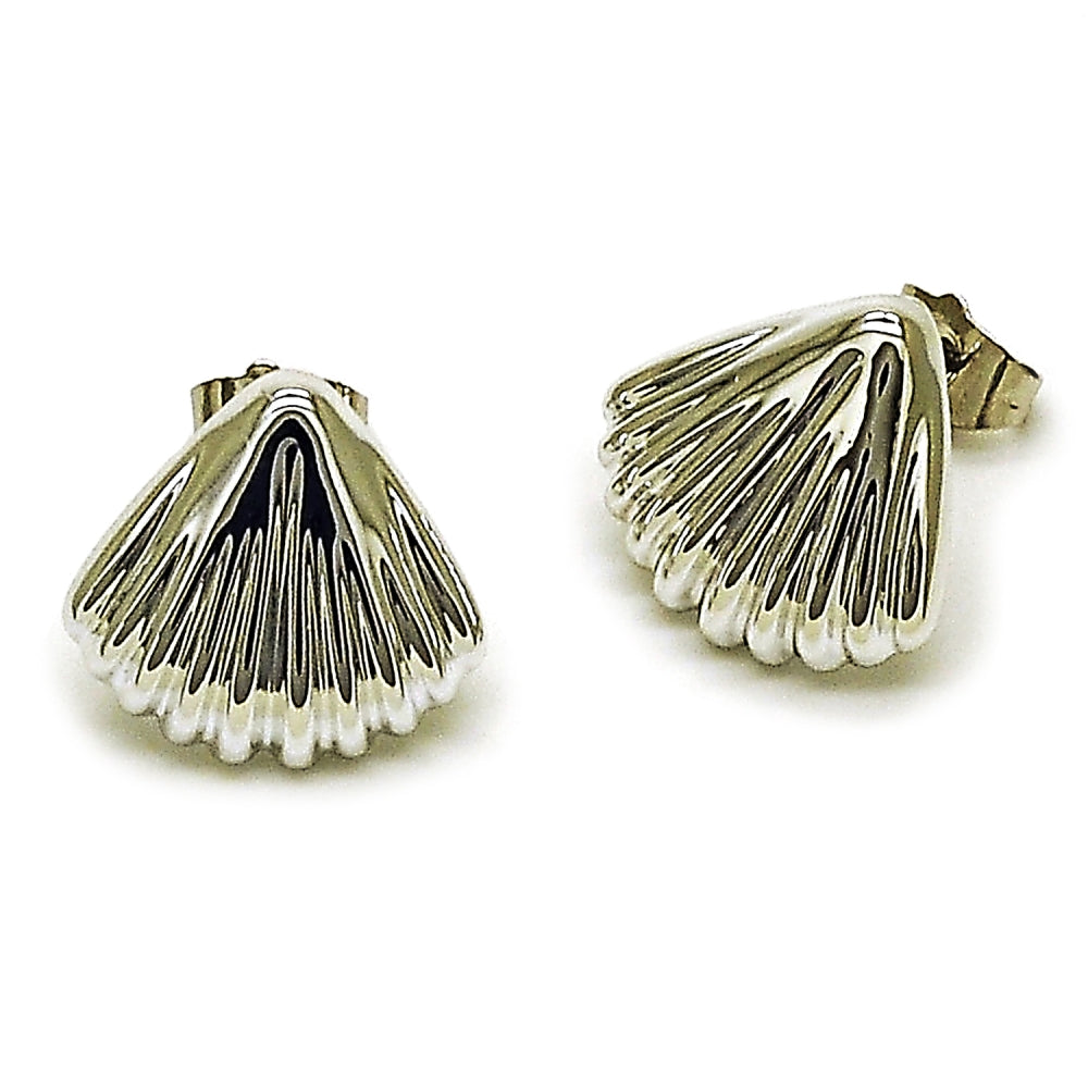 Rhodium Gold Filled Stud Earring, Shell Design, Polished, Rhodium Finish