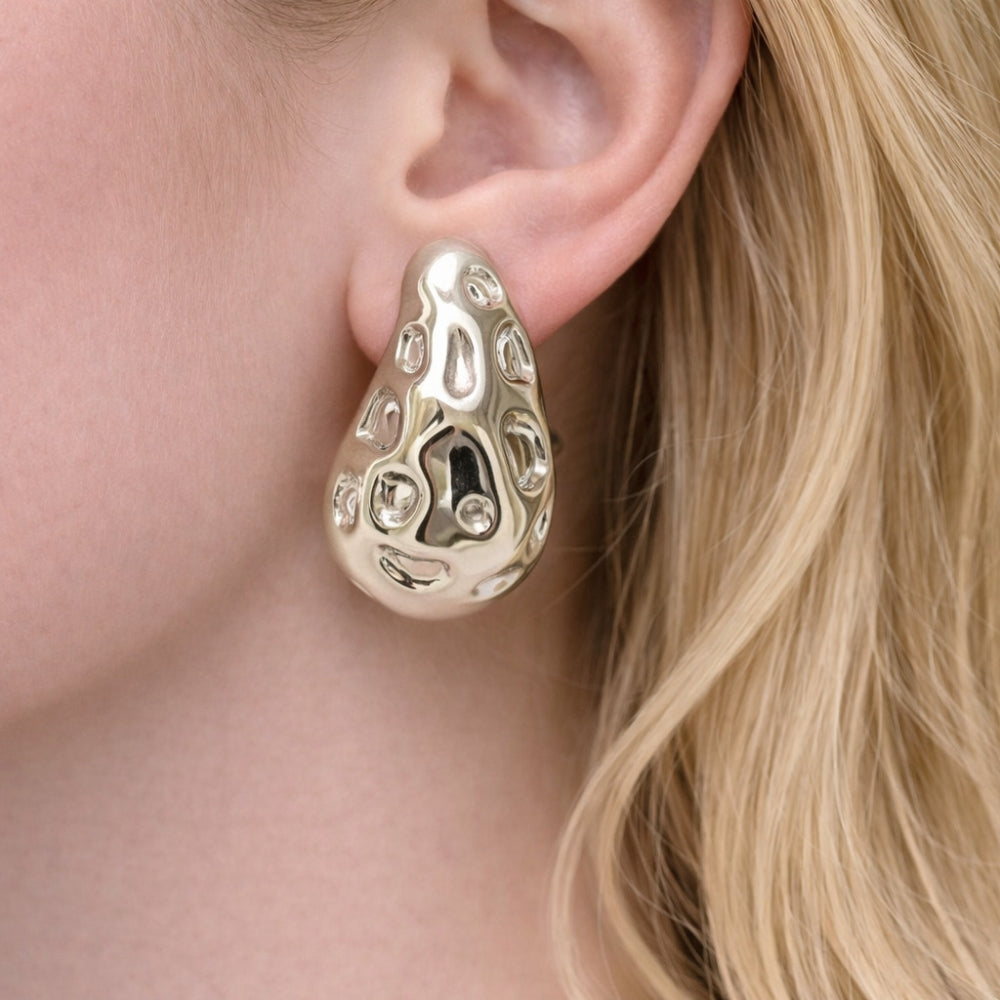Rhodium Gold Filled Stud Earring, Teardrop Design, Polished, Rhodium Finish