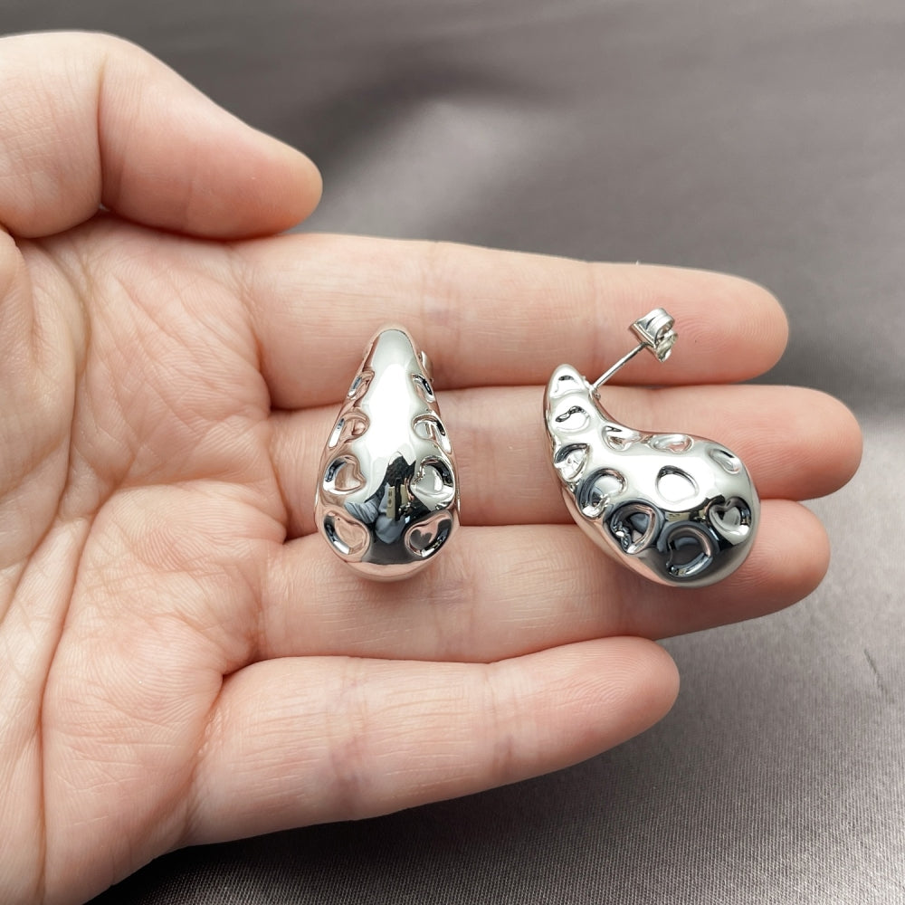 Rhodium Gold Filled Stud Earring, Teardrop Design, Polished, Rhodium Finish