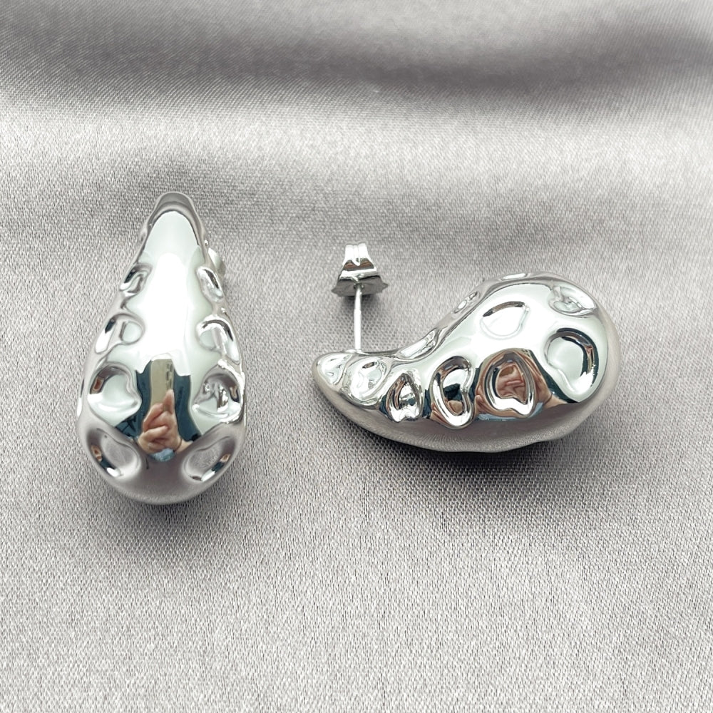 Rhodium Gold Filled Stud Earring, Teardrop Design, Polished, Rhodium Finish