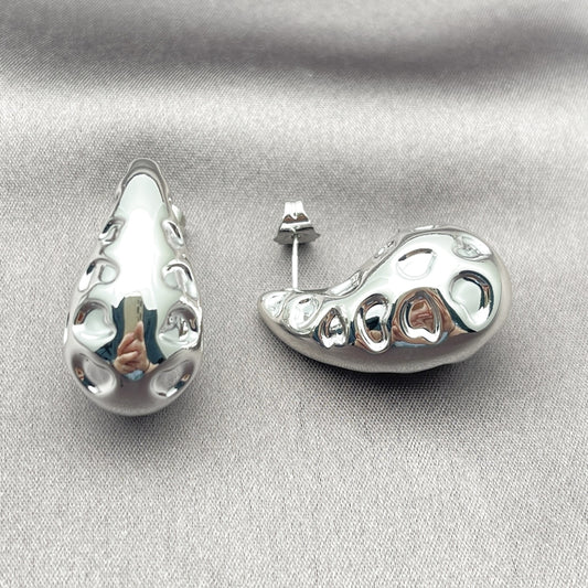 Rhodium Gold Filled Stud Earring, Teardrop Design, Polished, Rhodium Finish