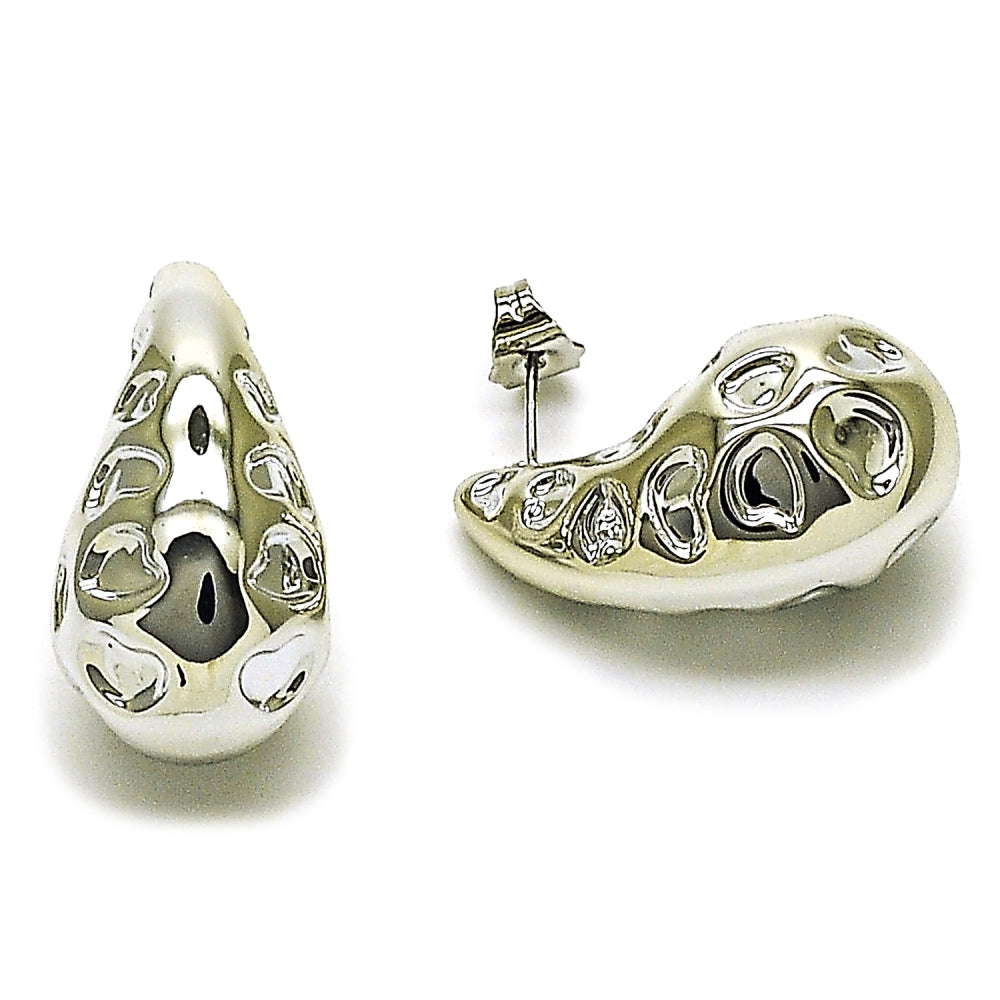 Rhodium Gold Filled Stud Earring, Teardrop Design, Polished, Rhodium Finish
