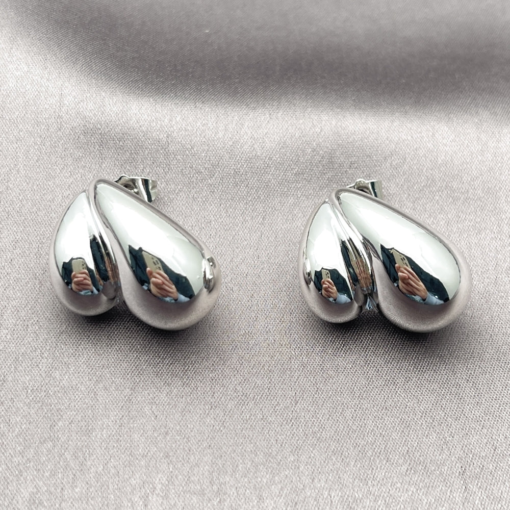 Rhodium Gold Filled Stud Earring, Heart Design, Polished, Rhodium Finish