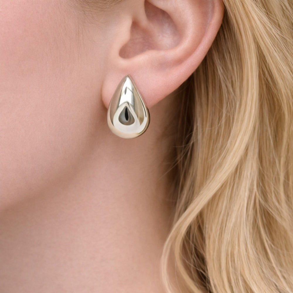 Rhodium Gold Filled Stud Earring, Teardrop Design, Polished, Rhodium Finish