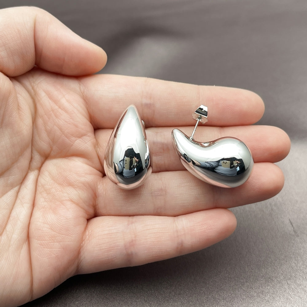 Rhodium Gold Filled Stud Earring, Teardrop Design, Polished, Rhodium Finish