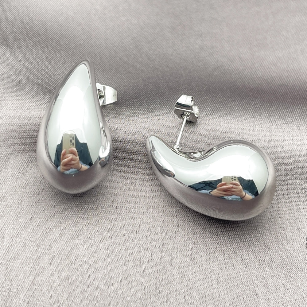 Rhodium Gold Filled Stud Earring, Teardrop Design, Polished, Rhodium Finish