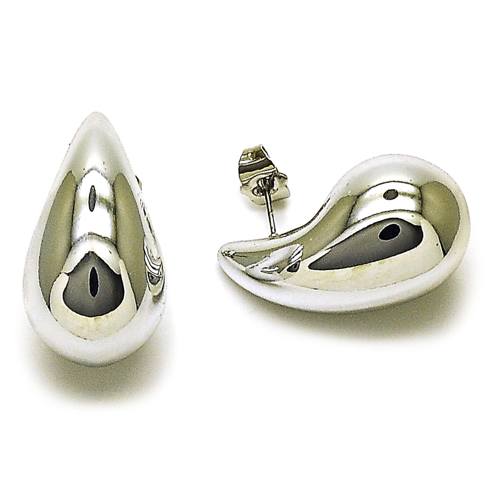 Rhodium Gold Filled Stud Earring, Teardrop Design, Polished, Rhodium Finish