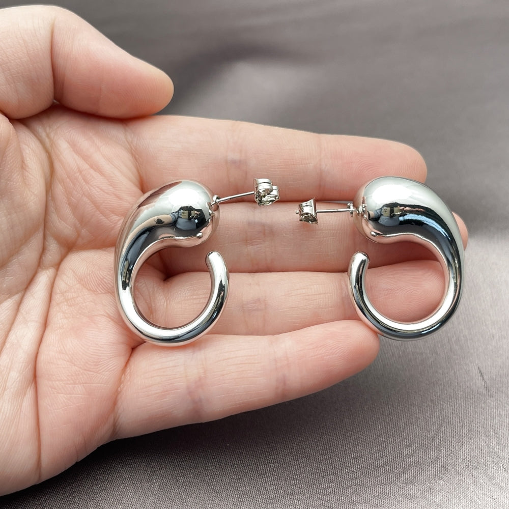Rhodium Gold Filled Stud Earring, Teardrop Design, Polished, Rhodium Finish