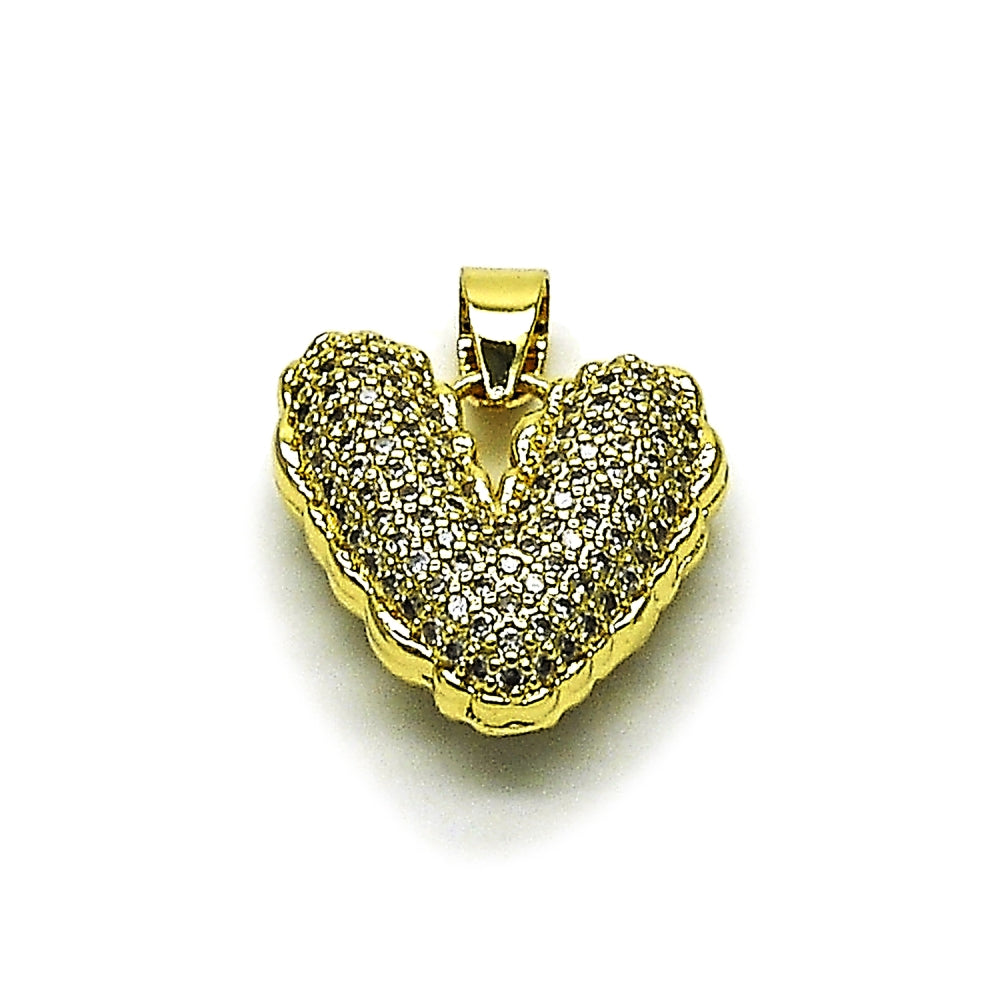 Oro Laminado Fancy Pendant, Gold Filled Style Heart Design, with White Cubic Zirconia, Polished, Golden Finish