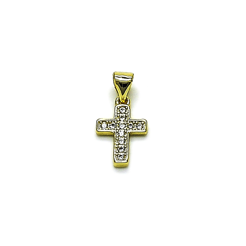 Oro Laminado Religious Pendant, Gold Filled Style Cross Design, with White Cubic Zirconia, Polished, Golden Finish