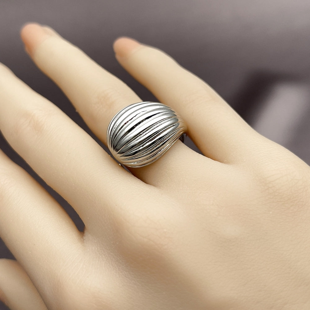 Rhodium Gold Filled Elegant Ring, Teardrop Design, Diamond Cutting Finish, Rhodium Finish