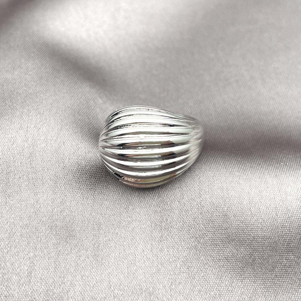 Rhodium Gold Filled Elegant Ring, Teardrop Design, Diamond Cutting Finish, Rhodium Finish