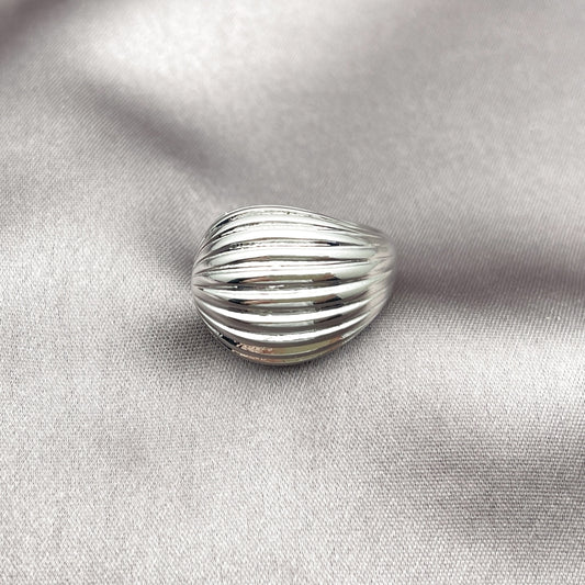 Rhodium Gold Filled Elegant Ring, Teardrop Design, Diamond Cutting Finish, Rhodium Finish