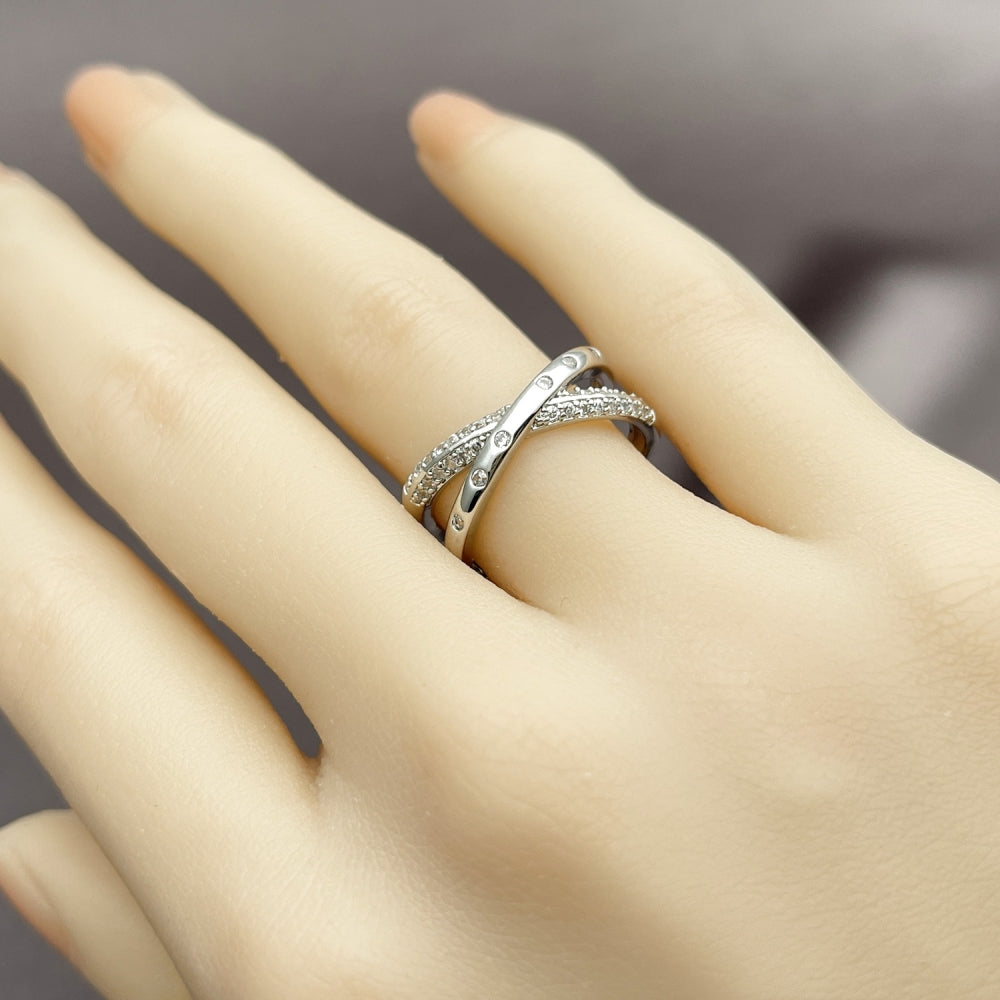 Rhodium Gold Filled Multi Stone Ring, with White Cubic Zirconia and White Micro Pave, Polished, Rhodium Finish