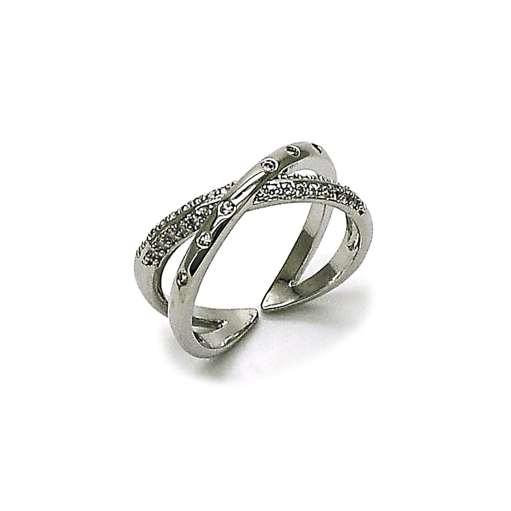 Rhodium Gold Filled Multi Stone Ring, with White Cubic Zirconia and White Micro Pave, Polished, Rhodium Finish