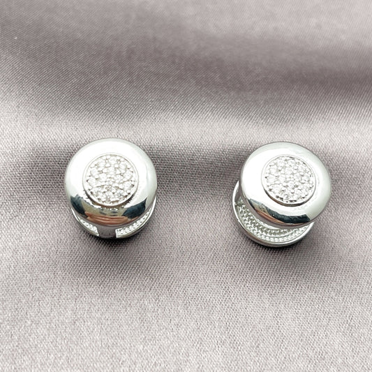 Rhodium Gold Filled Huggie Hoop, with White Micro Pave, Polished, Rhodium Finish