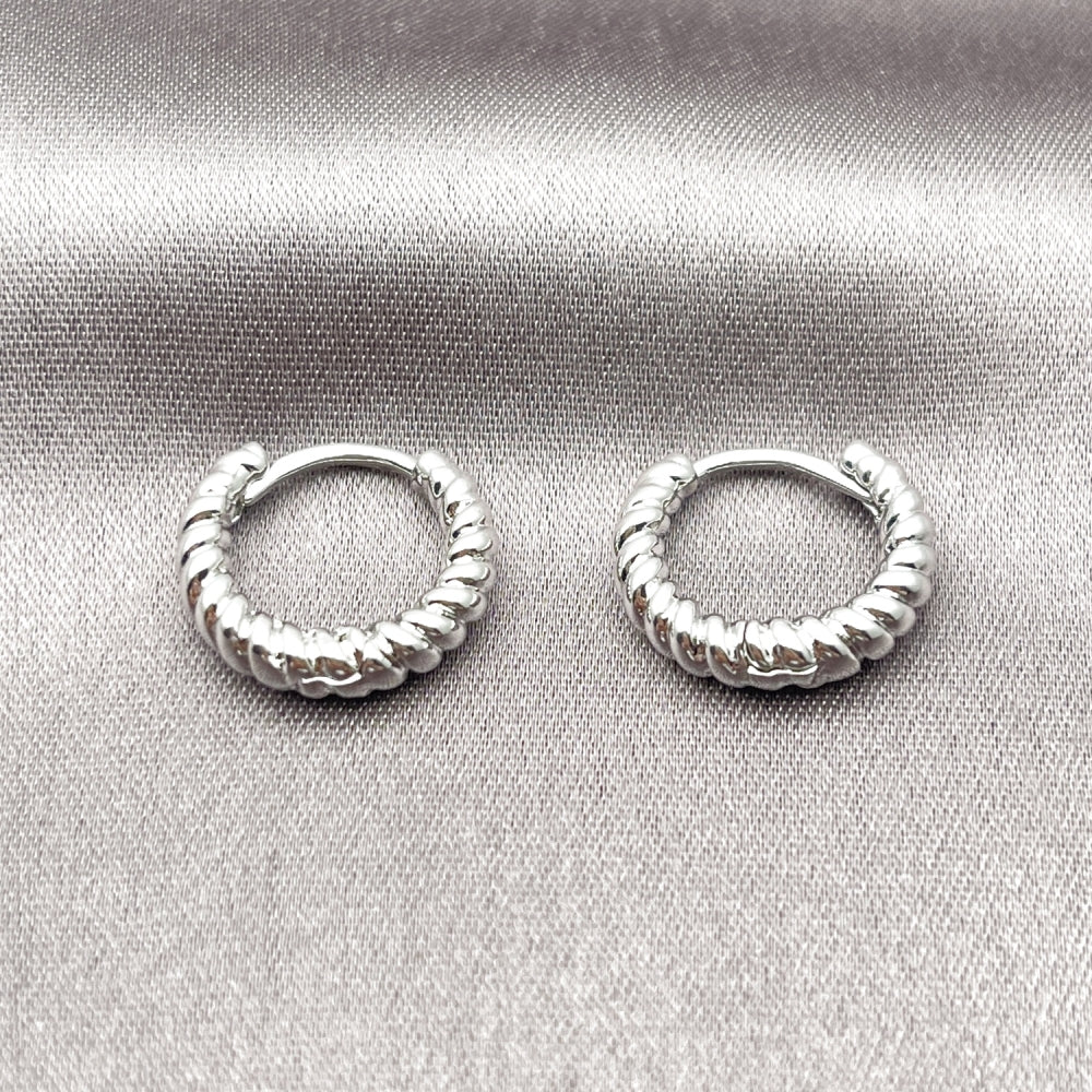 Rhodium Gold Filled Huggie Hoop, Twist Design, Polished, Rhodium Finish